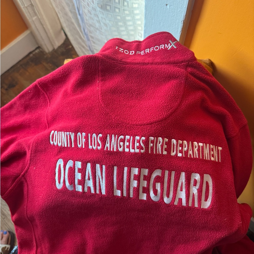 Vintage Izod LAFD lifeguard fleece Med